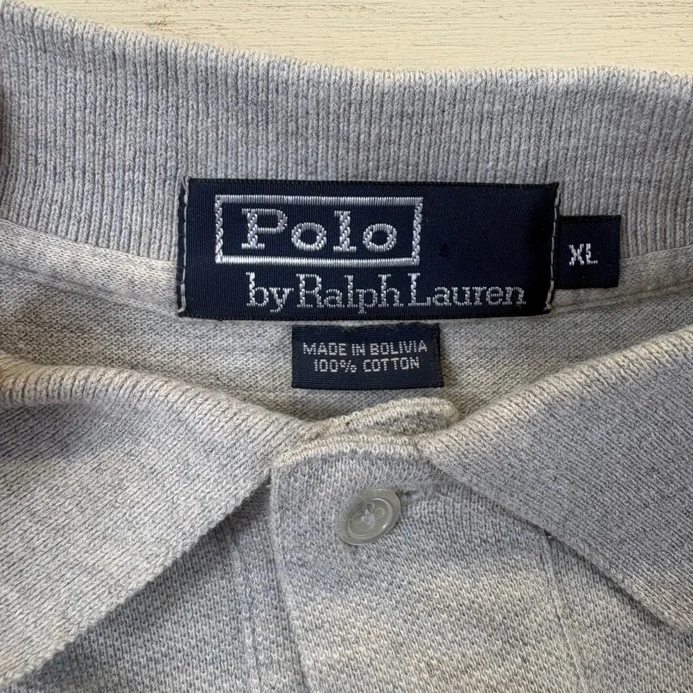 Polo Ralph Lauren Mens XL Grey Long Sleeve Pique Polo Shirt Cotton Silver Label